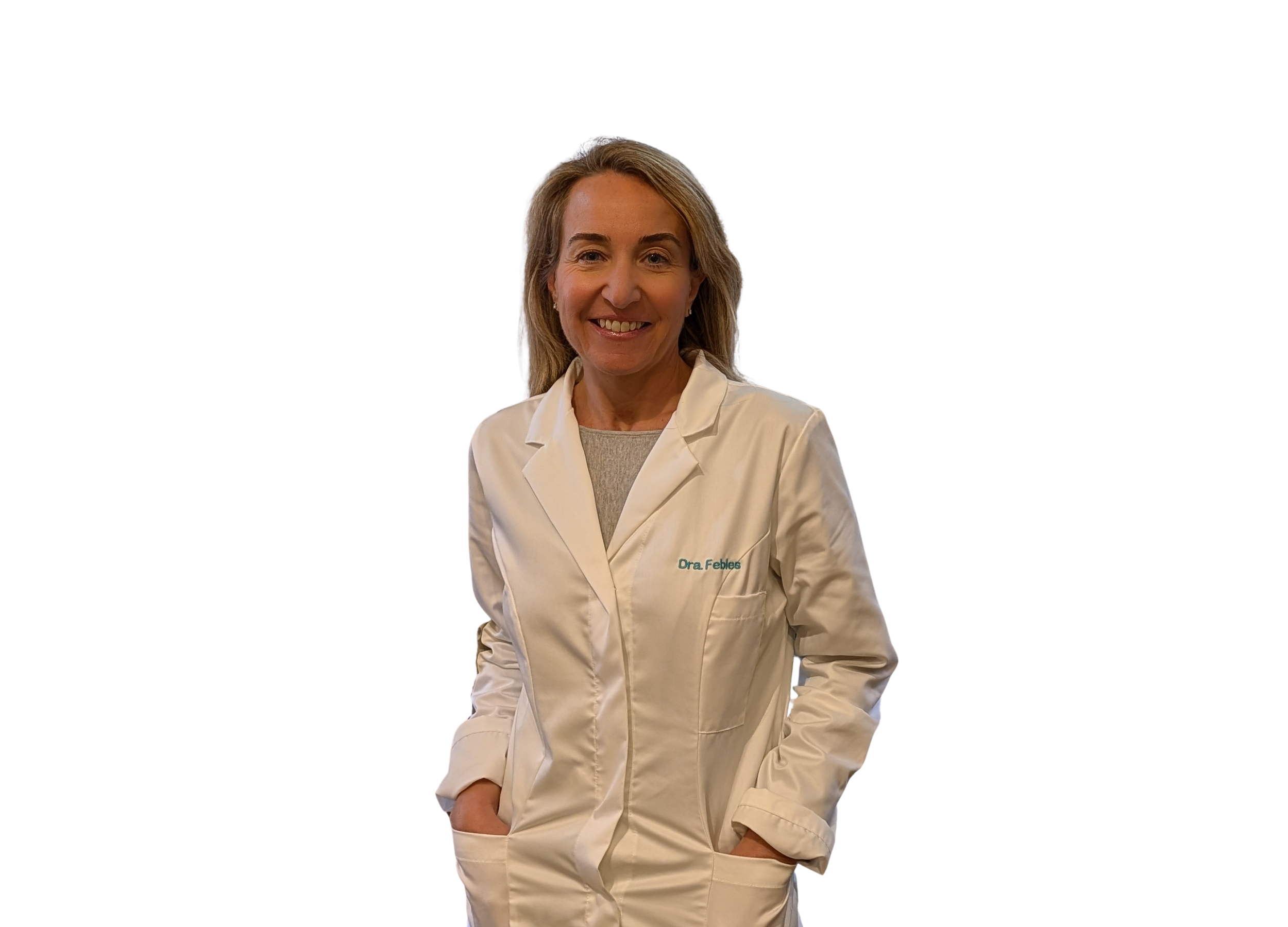 Dra. Febles con bata sin fondo